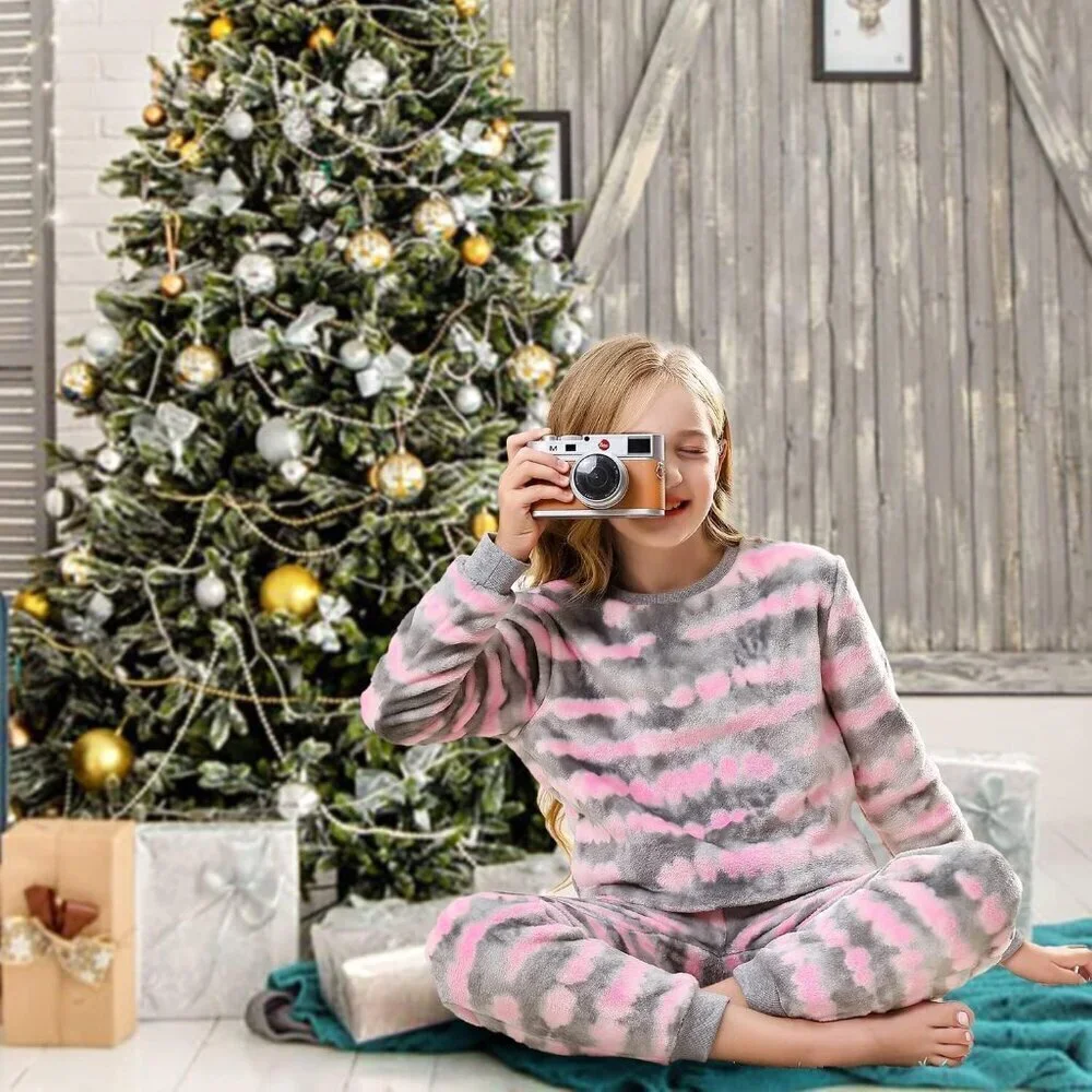 Girls Fleece Pajamas, Soft Cozy Pullover Sweatshirt Pants Set for Kids 7-16 Year